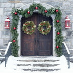 Artificial Christmas Wreath with Balls, 16" Christmas Wreath for Front Door with Pine Cones Red Berries and Eucalyptus Leaves Christmas Decorations, Wall Porch Indoor Outdoor Winter Decor(Red) - Image 5