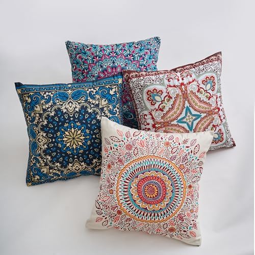 Boho Throw Pillow Covers 20X20 Inch Set of 4 Farmhouse Decorative Couch Pillow Cases Vintage Floral Pillows for Sofa Living Room Bedroom Summer Outdoor Patio Porch by Unknown