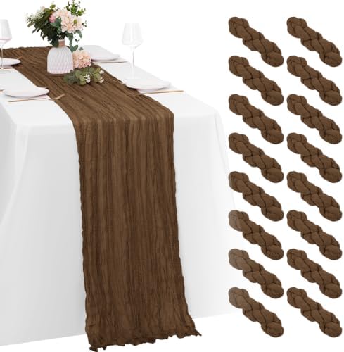16 Pack Brown Cheesecloth Table Runners 20x120 Inch Gauze Table Runner Cheese Cloth 10FT Brown Table Runner Rustic Sheer Runner for Wedding Birthday Party Baby Shower Table Decor by Yorcari