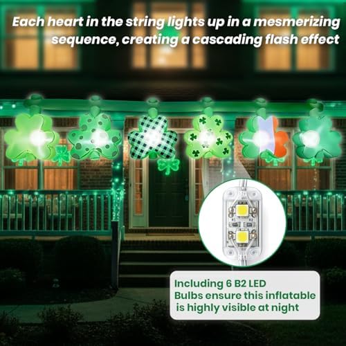 12FT Long St. Patrick's Day Inflatables Hanging Flashing Green Shamrock Decorations Built-in LED Lighted Blow Up Decoration Home Yard Outdoor Indoor Garden Lawn Decor - Image 4