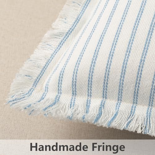 ZWJD Throw Pillow Covers 18x18 Set of 2 Striped Pillow Covers with Fringe Chic Cotton Decorative Pillows Square Cushion Covers for Sofa Couch Bed Living Room Farmhouse Decor (Light Blue) - Image 6