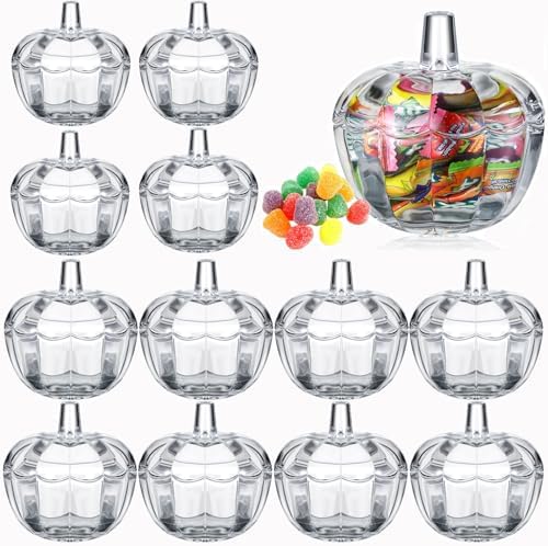 Tanlade 12 Pcs Glass Pumpkin Candy Jar Thanksgiving Candy Bowl Jars with Lids Pumpkin Container with Cover Transparent Target Glass Dish for Thanksgiving Home Party Wedding Decoration by Tanlade