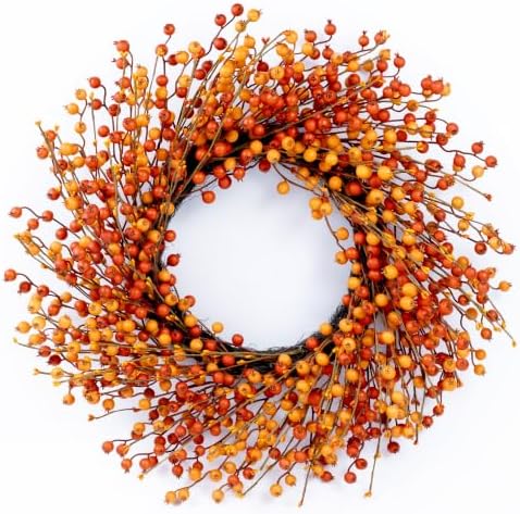 24" Berry Fall Wreath for Front Door, Orange/Yellow Autumn Harvest Wreath by Unknown