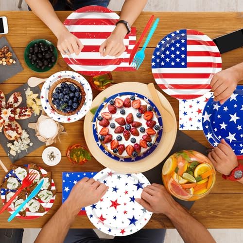 147Pcs 4th of July Paper Plates and Napkins Party Supplies,Serves 24 - Image 7
