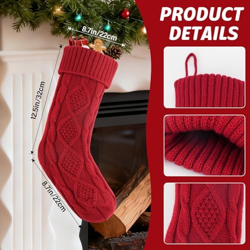 Suranew Christmas Stockings, Personalized Christmas Stockings 18 Inches Large Size Cable Knitted Stocking Gifts in Red, White, Green - Image 3