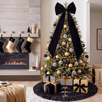 Black Christmas Topper Bow 16x40 Tree Skirt 48" Decoration Set - Image 2
