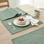 Dining Table Placemats with Decorative Stitched Edge Textured Cotton Kitchen Cloth Table Mats Machine Washable Woven Fabric Dinner Mats Washable Table Plate Mats Green 14”x20” Set of 4 - Image 2