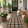 JTJ Easy Jute 2x6 Outdoor Runner Rug, Black & Tan Plaid, Washable by JTJ