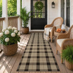 JTJ Easy Jute 2x6 Outdoor Runner Rug, Black & Tan Plaid, Washable by JTJ