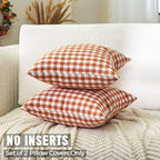 Fall Orange Plaid Gingham Euro Pillow Sham Covers 26x26 Set of 2 for Couch - Image 2