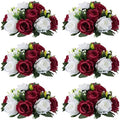 NUPTIO Flower Wedding Centrepieces for Tables - 6 Pcs 9.5in Diameter Burgundy & White Artificial Flowers Rose Ball for Centerpieces Table - Fake Rose Arrangements for Weddings Birthday Party Decor by Nuptio