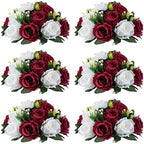 NUPTIO Flower Wedding Centrepieces for Tables - 6 Pcs 9.5in Diameter Burgundy & White Artificial Flowers Rose Ball for Centerpieces Table - Fake Rose Arrangements for Weddings Birthday Party Decor by Nuptio