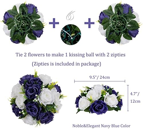 BLOSMON Navy Blue White Flowers for Centerpieces: 10 Pcs, Artificial Roses - Image 4