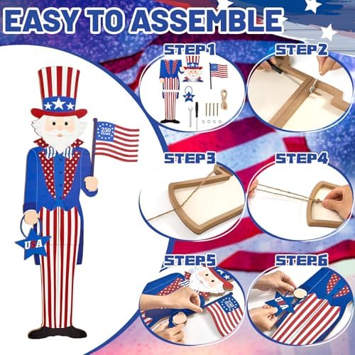 3FT Patriotic Uncle Sam Porch Sign 4th of July Wooden Door Decor, Large 250th Anniversary Memorial Day Front Door Decoration with USA Flag, Leaning or Hanging Outdoor Entryway Porch Decor - Image 5