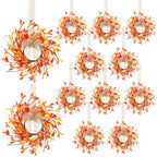 12Pcs Fall Candle Rings Wreaths Mini Fall Candle Wreaths with Gradient Red Orange Yellow Florals & Mixed Berries Autumn Candle Holders for Autumn Farmhouse Home Wall Window Festival Wedding Decor by EYNDYN