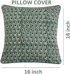 Ridhi Block Print Basil Green Pillow Cover 16" x 16" (Pack of 2) Decorative Couch Pillows for Living Room, Chic Boho Cute Outdoor Pillows Covers Gifts for Spring, Easter and Valentine - Image 4
