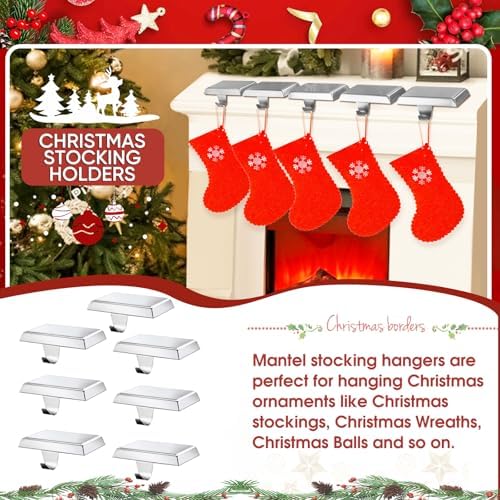 Christmas Stocking Holders for Mantle, Weighted Stocking Hangers, Christmas Stocking Hooks for Tables Window Fireplace Mantle Decoration(Silver,7PCS) - Image 6
