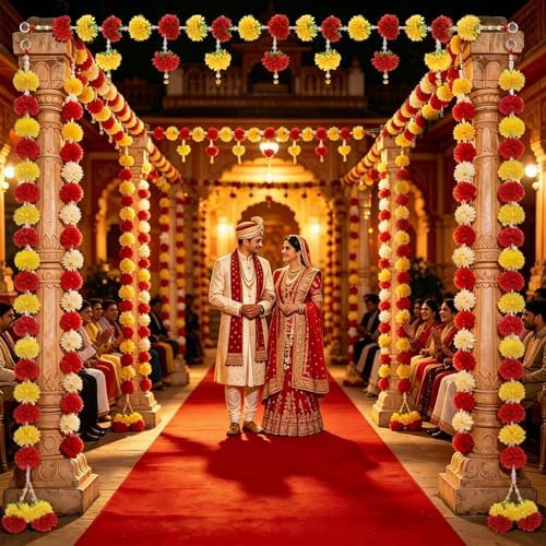 Marigold Garland Hindu Diwali Wedding Toran Flower Hanging Pooja Decor 3PCS - Image 4