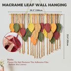 Fall Leaf Macrame Wall Hanging, Boho Brown Leaves, 39.4" W x 31.5" L - Image 2