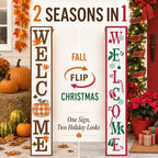 One-Piece Reversible Fall Christmas Welcome Sign, Porch Decor - Image 4