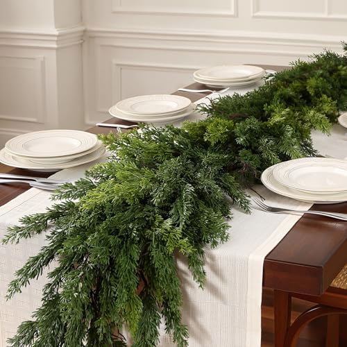 Alupssuc 9FT Christmas Garland, Cedar Garland -Real Touch Artificial Greenery Cypress Pine Garland for Mantle Table Railing Fireplace Indoor & Outdoor Christmas Decoration - Image 7