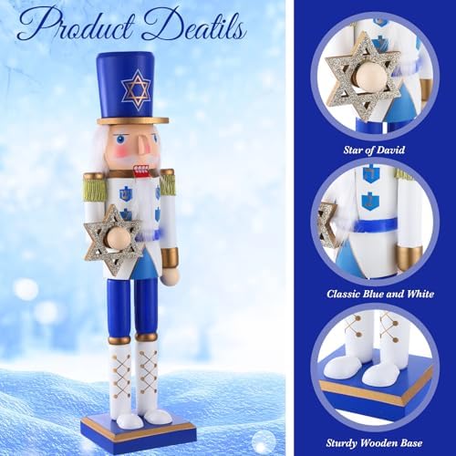 Blosssound 16" Hanukkah Nutcracker Decorations Wooden Figure, Star of David - Image 3