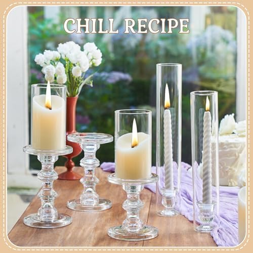 CHILL RECIPE Hurricane Candle Holder Glass Pillar Candle Holder Set of 3, Tall Big Wide Taper Candlestick Candle Holder with Chimney for Christmas Decoration Wedding Table Dinning Church Centerpiece - Image 7