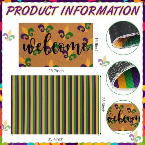Tinideya 2 Pcs Mardi Gras Layered Welcome Mat for Front Door - Image 3