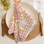 Floral Cloth Napkins Set of 12, Block Print Inspired 100% Cotton Dinner Napkins for Thanksgiving, Christmas & Fall, Reusable Wedding Linens, 18 x 18 Inch, Blush Pink Floral - Image 5