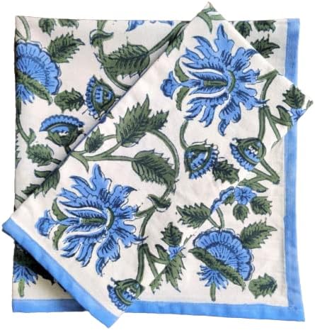ATOSII Taj 100% Cotton Fall Cloth Designer Dinner Napkins, Handblock Print, Washable Durable Linen for Everyday Use Wedding Parties Outdoors Christmas Thanksgiving I 20 X 20 Inches I Set of 4 by ATOSII