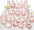 Pink Glass Bud Vase Set of 22, Small Vases for Flowers, Clear Glass Vases for Centerpieces, Mini Bud Vases in Bulk Rustic Wedding Decorations, Centerpieces, Vintage Look Home Table Flower Decor by KAMJUNTAR
