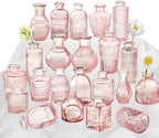 Pink Glass Bud Vase Set of 22, Small Vases for Flowers, Clear Glass Vases for Centerpieces, Mini Bud Vases in Bulk Rustic Wedding Decorations, Centerpieces, Vintage Look Home Table Flower Decor by KAMJUNTAR