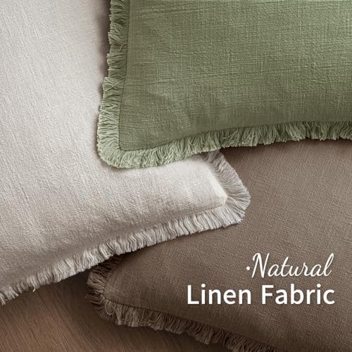 MIULEE Linen Fringe Decorative Fall Euro Pillow Covers Cocoa Brown 24x24 - Image 4