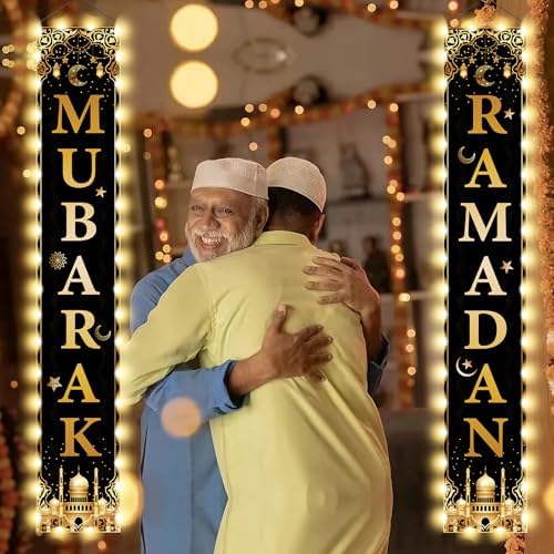 3 IN 1 LED Eid Mubarak Ramadan Banner Decorations, Light Up Mosque Lattern Islamic Mubarak Ramadan Party Favor Supplies Decorations for Outdoor Indoor (Multicolor) - Image 7