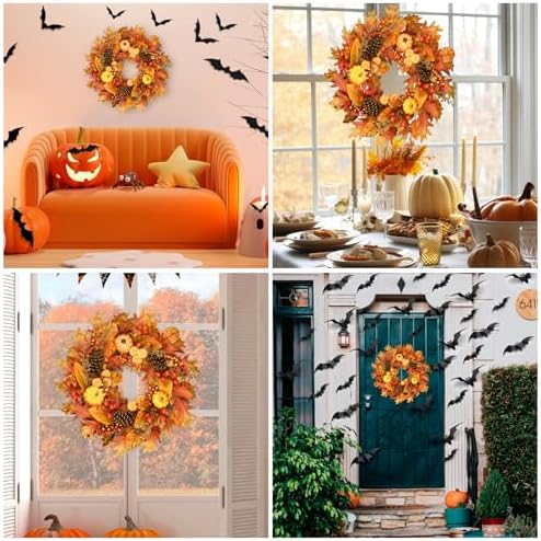 26" Fall Wreath for Front Door - Artificial Autumn Wreath with Maple Leaves, Pine Cones, Pumpkins & Berries - Thanksgiving & Halloween Decor for Indoor/Outdoor Use - Image 4