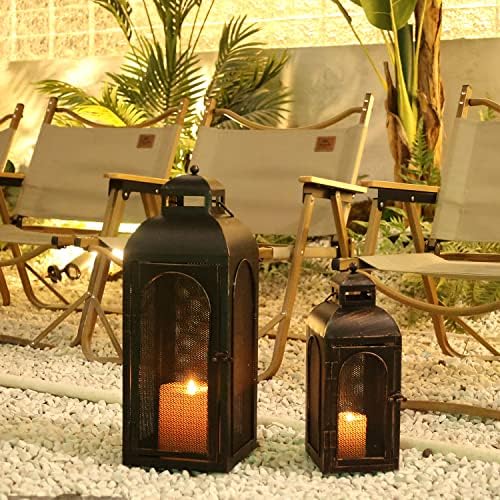 Luxury Lantern Decorative Outdoor & Indoor, Set of 2 (19’’&13’’) Metal Candle Lanterns Decor, Vintage Hanging Candle Holder for Front Porch Patio Wedding Farmhouse Home, Christmas Decorations - Image 5