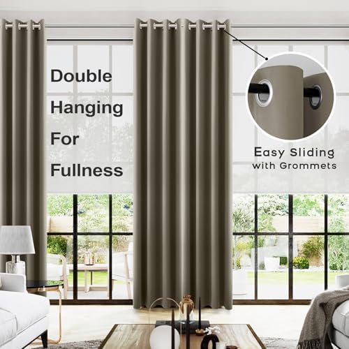 KOUFALL Taupe Grommet Insulated Thermal Room Darkening Blackout Curtains for Living Room 52x108 Inches Long - Image 2