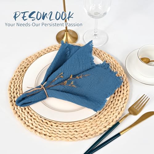 Pesonlook 60 Pcs Cyan Handmade Cotton Cloth Napkins with Fringe, 16x16 Inch - Image 5