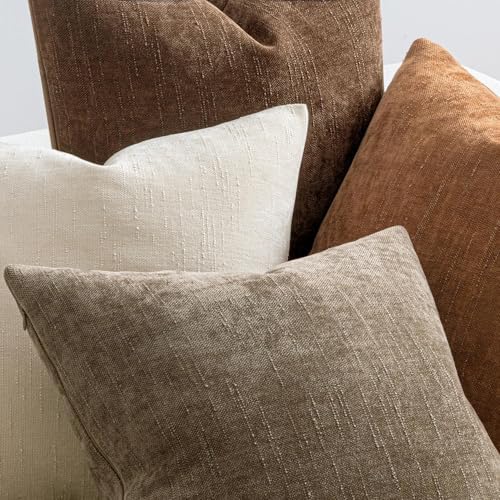 MIULEE Pack of 4 Fall Decorative Throw Pillow Covers 24x24 Inch Chenille Textured Throw Pillows Boho Farmhouse Cushion Covers Vintage Home Decor for Couch Sofa Bed Living Room，Beige Taupe Brown - Image 5