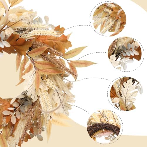 MUMTOP 22" Fall Wreath Wheat for Front Door, Harvest Thanksgiving Decor - Image 5