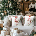Set of 2 Christmas Throw Pillow Covers Embroidery Farmhouse Decorations Holiday Decor Throw Cushion Case for Winter Home Couch (Snowman) - Image 2