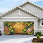 6X13FT Summer Bamboo Fence Tropical FlowersGarage Door Cover Decorations Tropical Leaves Garage Door Banner for Outdoor Indoor Summer Party Photography Backdrop - Image 7