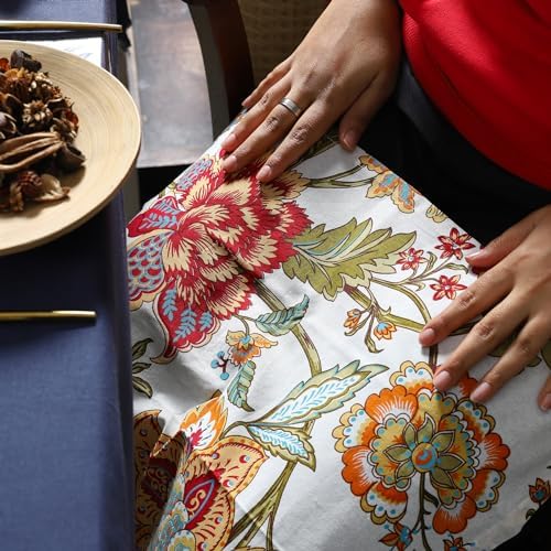 TARAN LIVING Cotton Cloth Napkins Natural Reusable Fall Dinner Napkins Reusable Machine Washable Fabric for Events, Gift, Home Decor - Kaveri, 20x20 Inches (Pack of 12) - Image 6