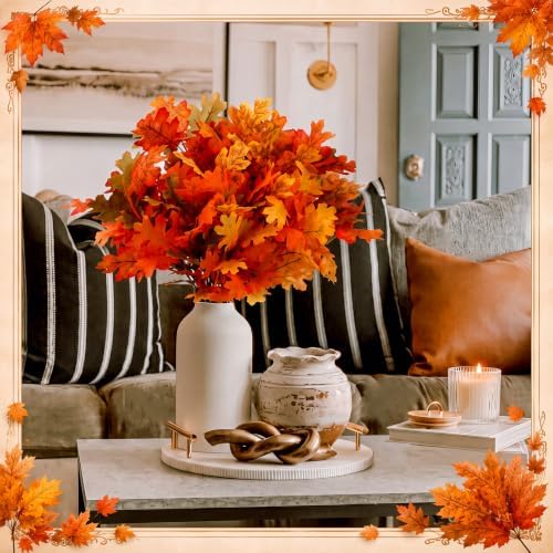 Tigeen 8Pcs Fall Leaves Faux Maple Leaves Stems Thanksgiving Decor, Retro - Image 6