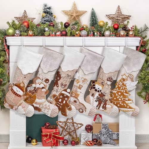 BHD BEAUTY 2026 New Knee-High Retro Christmas Stocking Light Brown Customized for Family Decorations Hanging Ornament for Xmas Holiday Party 6 Pack by bhdbeauty