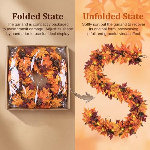 Ghrdopy 9Ft Fall Garland with 42 Lights & Timer Mantle Decor - Image 4