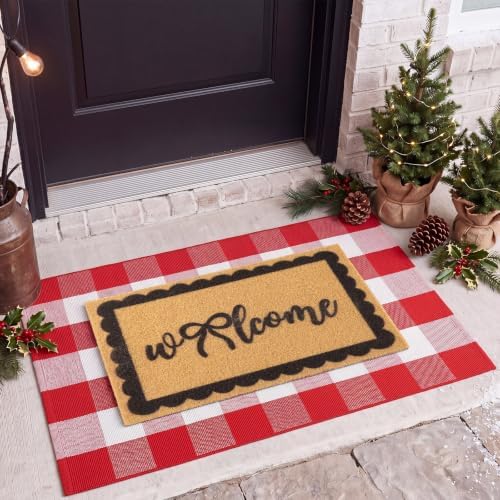 2pcs Christmas Welcome Mat for Front Door Layered Buffalo Plaid Outdoor Rug - Image 5