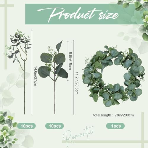 20 Pcs Eucalyptus Leaves Stems and Eucalyptus Garland 6.56 ft Artificial Silver Dollar Leave Picks Faux Branches Greenery Bouquet for Front Door Wedding Centerpiece Arch Wall Decoration Vase Filler - Image 2