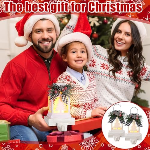Therwen 2 Pcs Christmas Stocking Holders Lantern, LED, Xmas Tree, White - Image 4