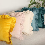 Jemiipee Velvet Ruffle Throw Pillow Covers Couch, Set of 2 Decorative Pillowcases with Ruffles 20x20 Inch Solid Color Shabby Chic Farmhouse Cushion Cover for Living Room Sofa Bed, Beige - Image 2